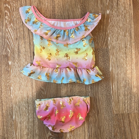 Young hearts, swim girls bikini, two-piece, unicorn gold metallic rainbow colors - Picture 4 of 4